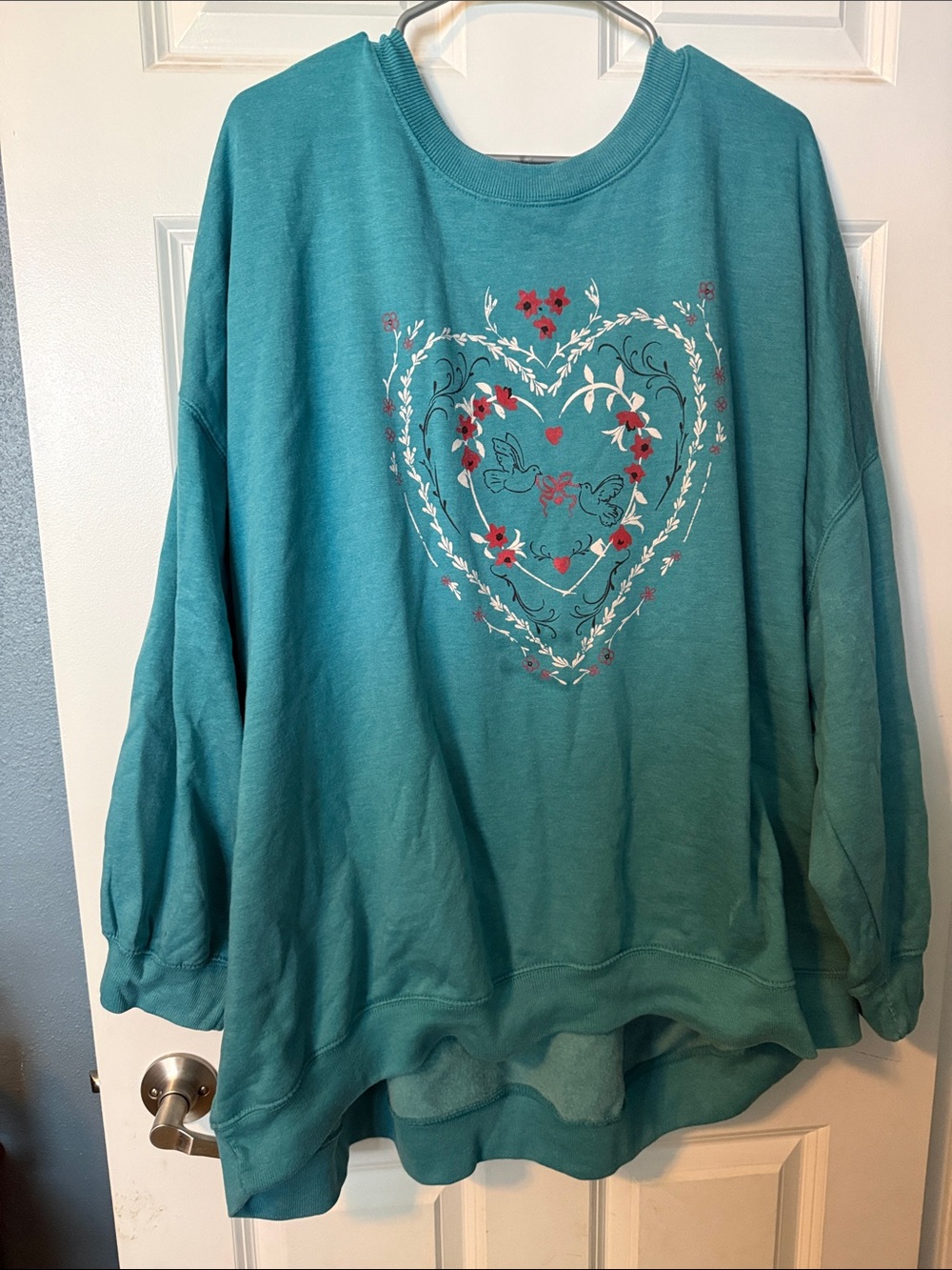 C&C California Teal Heart Floral Crewneck Sweatshirt